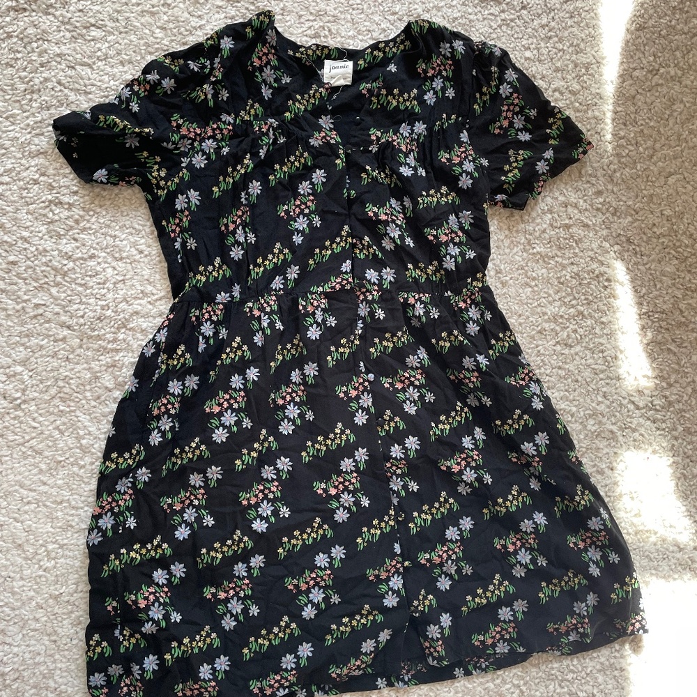 Joanie Ida Black Floral Print Tea Dress, US size 12